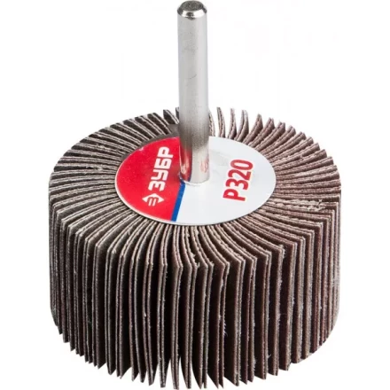 Круг шлифовальный ЗУБР &quot;МАСТЕР&quot; веерный лепестковый, на шпильке, тип КЛО, зерно-электрокорунд нормальный, P320, 30х60мм 36602-320 купить в Тюмени