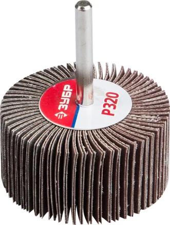 Круг шлифовальный ЗУБР &quot;МАСТЕР&quot; веерный лепестковый, на шпильке, тип КЛО, зерно-электрокорунд нормальный, P320, 30х60мм 36602-320 купить в Тюмени