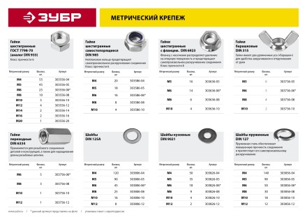 Гайка DIN 315 барашковая, M8, 4 шт, оцинкованная, ЗУБР 303736-08 купить в Тюмени