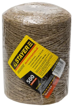Шпагат STAYER хозяйственно-бытовой, льнопеньковый, d=1,4 мм, 500 м, 13,5 кгс, 1,25 ктекс 50110-500 купить в Тюмени