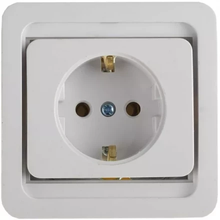 Розетка СВЕТОЗАР &quot;ГАММА&quot; одинарная, с заземлением, цвет белый, 16А/~250В SV-54105-W купить в Тюмени