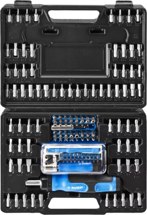 Набор ЗУБР &quot;ЭКСПЕРТ&quot;: Отвертка реверсивная с магнитным битодержателем и отсеком для бит в рукоятке, Cr-V, 130 предметов 25237-H129 купить в Тюмени