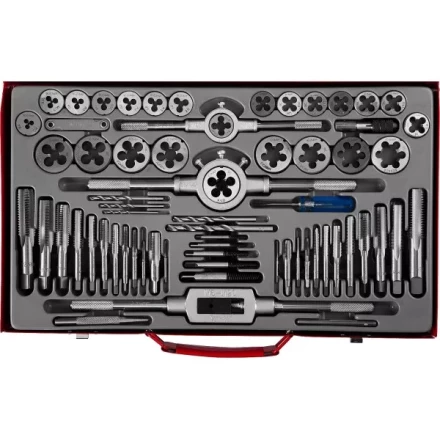 Набор ЗУБР &quot;ЭКСПЕРТ&quot; с металлореж. инструментом,метчики однопроход. и плашки,оснастка, экстракторы-в метал.боксе 65пред. 28118-H65 купить в Тюмени