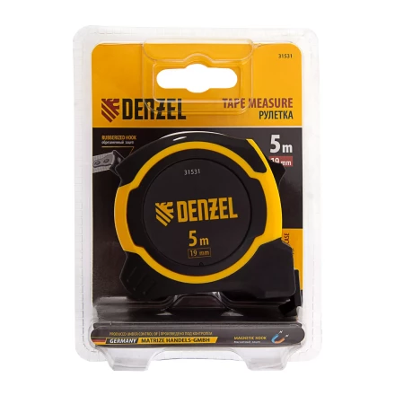 РулеткаDenzel 5м х 19мм, двухкомп. корпус, магнитный обрезиненный зацеп, 31531 купить в Тюмени