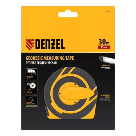 Рулетка геодезическая Denzel 30 м х 15 мм, закрытый корпус, фиберглассовая лента 31291 купить в Тюмени