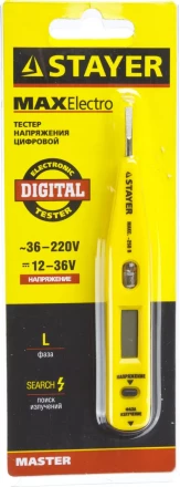 Тестер напряжения STAYER "MASTER" цифровой со световым индикатором, 12-220В, 125мм 45290 купить в Тюмени