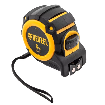 Рулетка Denzel 8м х 32мм, автоматич. фиксац., нейлон. покрытие, магнит. зацеп, двухстор. разметка, 31524 купить в Тюмени