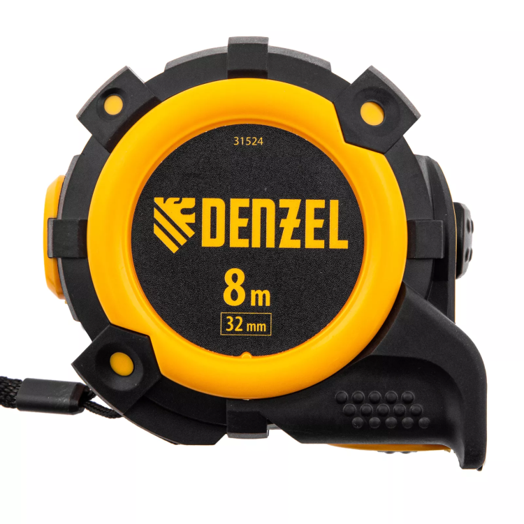 Рулетка Denzel 8м х 32мм, автоматич. фиксац., нейлон. покрытие, магнит. зацеп, двухстор. разметка, 31524 купить в Тюмени