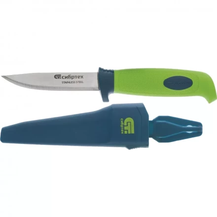 Нож универсальный с чехлом обрезиненная рукоятка 220мм лезвие - 100 мм Сибртех 79015 купить в Тюмени