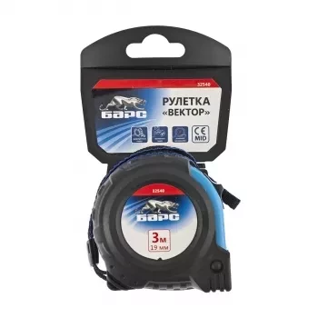 Рулетка Вектор 3 м х 19 мм, утолщенное полотно, магнитный зацеп, обрезиненный корпус  БАРС 32540 купить в Тюмени