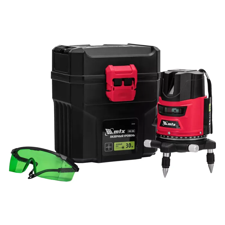 Лазерный уровень MTX CRX-30G, 30 м, зеленый луч, батарейки, резьба 5/8" 35032 купить в Тюмени