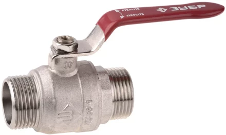 Кран ЗУБР шаровой 1/2&quot; полнопроходной &quot;папа-папа&quot;, ручка, никелированная латунь 51352-N-1/2 купить в Тюмени