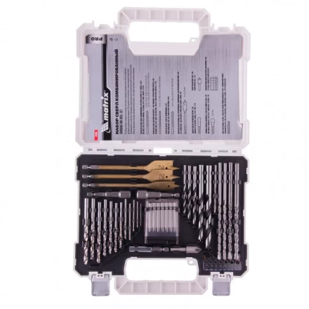 Набор сверл комбинированный по металлу 1-6,5 мм бетону 4-8 мм дереву 4-10 мм перки биты 20 шт адаптер головки 2 шт зенковка 50 предметов Pro Matrix 725650 купить в Тюмени