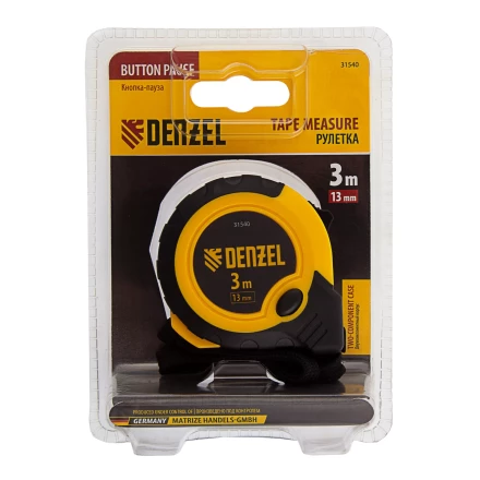 Рулетка Denzel 3м х 13мм, двухкомп. корпус, кнопка-пауза, 31540 купить в Тюмени