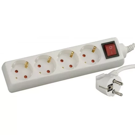 Удлинитель СВЕТОЗАР электрический с заземлением, выключателем, с защитными шторками, евро, 4 гнезда,5м SV-55045-5 купить в Тюмени