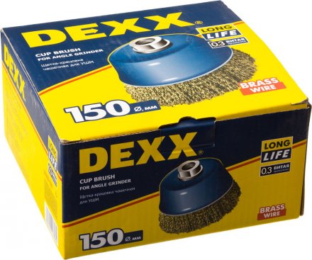 DEXX. Щетка чашечная для УШМ, витая стальная латунированная проволока 0,3мм, 150ммхМ14 35103-150 купить в Тюмени