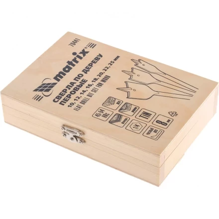 Набор сверл перовых по дереву 10-12-14-16-18-20-22-25 мм 8 шт деревянный кейс Matrix 70441 купить в Тюмени