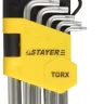 Набор STAYER "MASTER": Ключи имбусовые короткие, Cr-V, сатинированное покрытие, пластиковый держатель, Т10-Т50мм, 9 предметов 2743-H9 купить в Тюмени