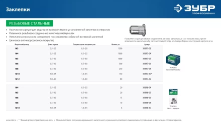 ЗУБР М4, станд. бортик, 20 шт, стальные резьбовые заклепки с насечками, Профессионал (31318-04) купить в Тюмени