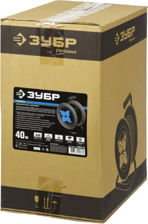 Удлинитель ЗУБР &quot;ПРОФИ&quot; на металл катушке, КГ 3х1,5кв мм, морозостойкий, 4 гнезда, IP44, макс мощность 3500Вт, 40м 55085-40 купить в Тюмени