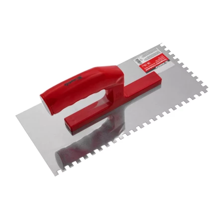 Гладилка из нержавеющей стали, 280 х 130 мм, зеркальная полировка, пластмассовая ручка, зуб 6 х 6 мм Matrix 86781 купить в Тюмени