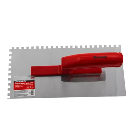 Гладилка из нержавеющей стали, 280 х 130 мм, зеркальная полировка, пластмассовая ручка, зуб 6 х 6 мм Matrix 86781 купить в Тюмени