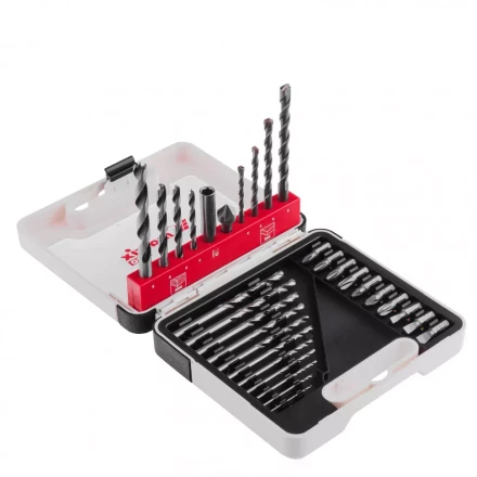 Набор сверл комбинированный сверла по металлу 1-6 мм бетону 4-8 мм дереву 4-8 мм биты 10 шт адаптер зенковка 31 предмет Pro Matrix 725631 купить в Тюмени