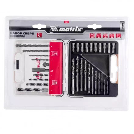 Набор сверл комбинированный сверла по металлу 1-6 мм бетону 4-8 мм дереву 4-8 мм биты 10 шт адаптер зенковка 31 предмет Pro Matrix 725631 купить в Тюмени