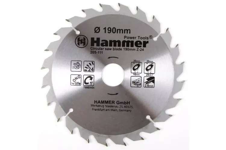 Диск пильный твердосплавный HAMMER Ф190х30мм 24зуб. купить в Тюмени