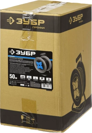 Удлинитель ЗУБР &quot;ПРОФИ&quot; на металл катушке, КГ 3х1,5кв мм, морозостойкий, 4 гнезда, IP44, макс мощность 3500Вт, 50м 55085-50 купить в Тюмени