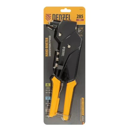 Заклепочник ручной Denzel, 285 мм, поворотный, 0-360, заклепки 2,4-3,2-4,0-4,8 мм, купить в Тюмени