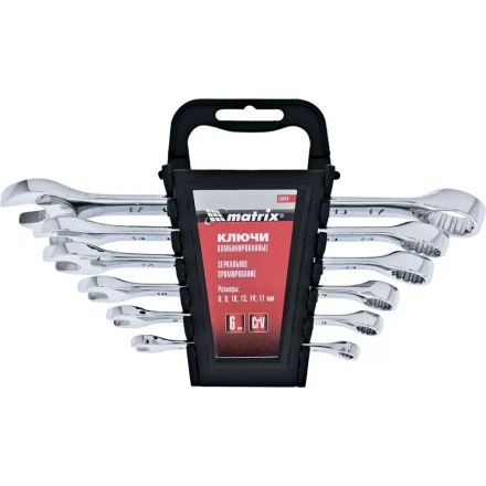 Набор ключей комбинированных 6 - 17 мм 6 шт CrV полированный хром MATRIX 15414 купить в Тюмени