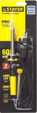 Паяльник с двухкомпонентной рукояткой и долговечным жалом, STAYER &quot;PROFI&quot; PROTerm, 55300-60, в комплекте (припой и подставка), 60 Вт, конус 55300-60 купить в Тюмени