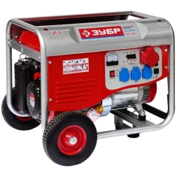 Электростанция ЗУБР бензиновая, 4-х тактная, ручной пуск, колеса + рукоятка, 380/220В, 5500Вт ЗЭСБ-5500-ФН