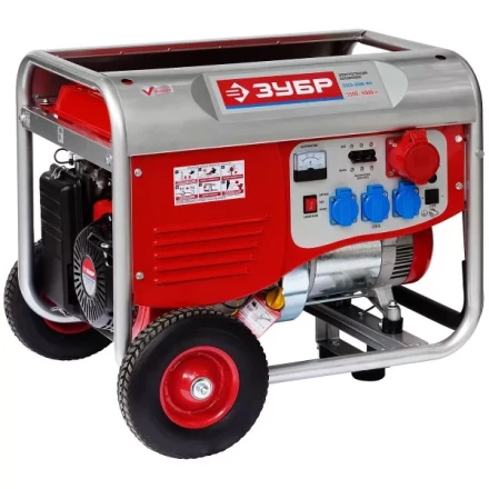 Электростанция ЗУБР бензиновая, 4-х тактная, ручной пуск, колеса + рукоятка, 380/220В, 5500Вт ЗЭСБ-5500-ФН купить в Тюмени