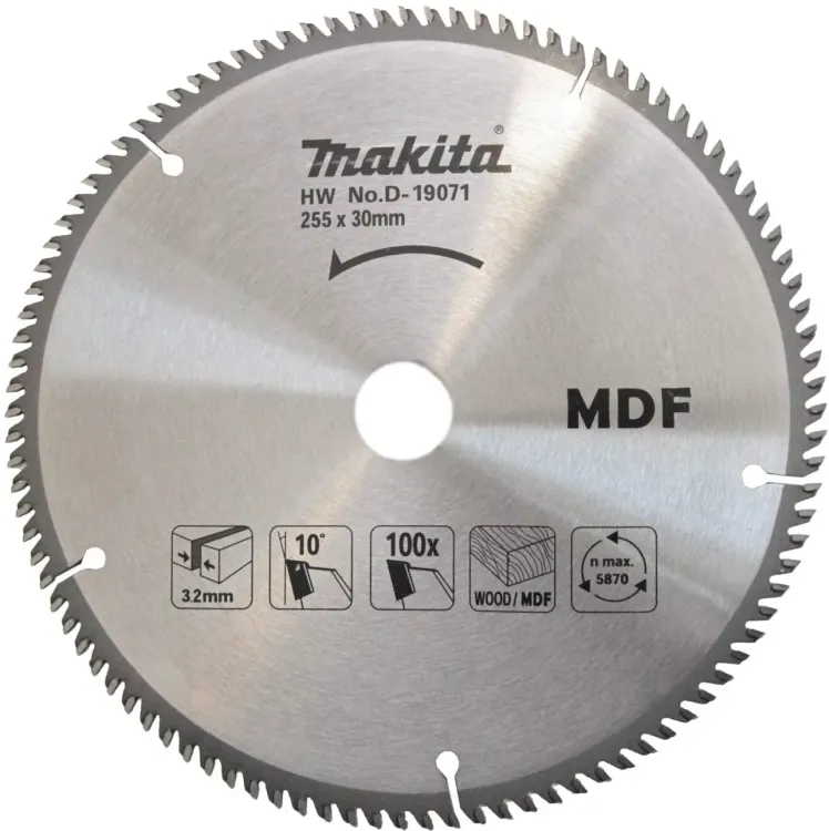 Диск пильный для резки дерева и MDF Makita D-19071, 255x30х2.4 мм; 100 зубьев купить в Тюмени