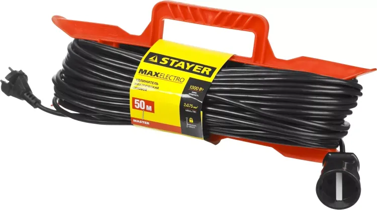 Удлинитель электрический "MAXElectro" на рамке, 50 м, 1 гнездо, STAYER 55018-50 купить в Тюмени