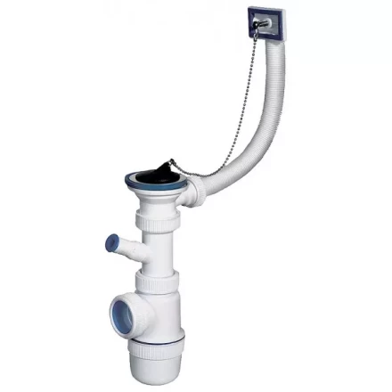 Сифон ЗУБР &quot;ЭКСПЕРТ&quot; колбовый для моек и раковин, выпуск - нержавеющая чашка, перелив, отвод для стиральной машины 51819 купить в Тюмени