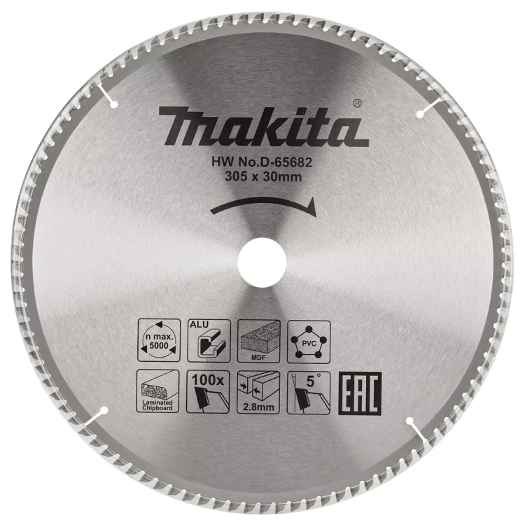 Диск пильный универсальный для алюминия/дерева/пластика Makita D-65682, 305x30x2.8/2 мм; 100 зубьев купить в Тюмени
