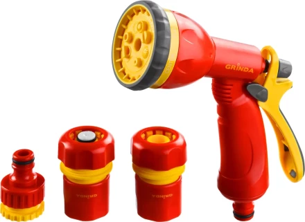 Набор GRINDA поливочный: Распылитель пистолетный 8 позиционный, соединитель 1/2&quot;, соединитель 1/2&quot; с автостопом, адаптер внешний 1/2&quot;-3/4&quot; 8-427383_z02 купить в Тюмени