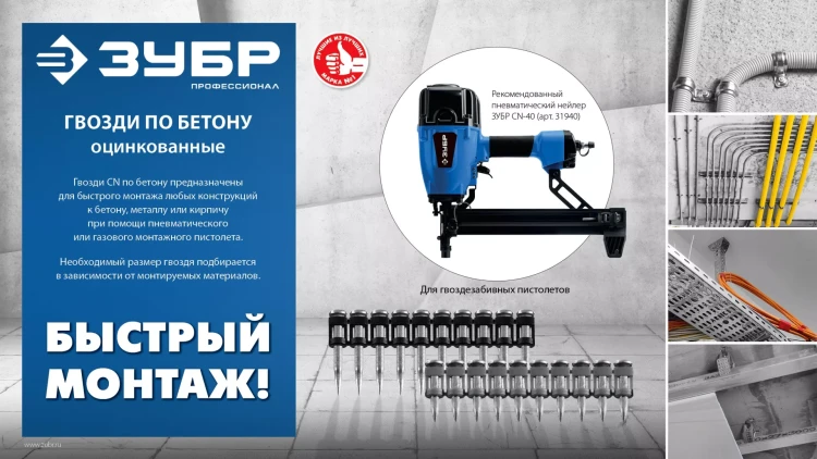 ЗУБР CN 32 х 2.7 мм, гвозди по бетону оцинкованные, 1000 шт (305388-32) купить в Тюмени