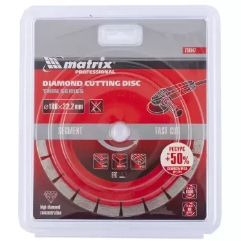 Диск алмазный отрезной сегментный ф180х22,2мм тонкий сухое резание MATRIX Professional 730647 купить в Тюмени
