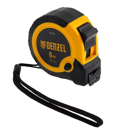 Рулетка Denzel 8м х 25мм, двухкомп. корпус, кнопка-пауза, 31544 купить в Тюмени