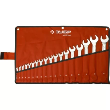 Набор ЗУБР &quot;МАСТЕР&quot;: Ключ гаечный комбинированный, Cr-V сталь, хромированный, 6-32мм, 18шт 27087-H18 купить в Тюмени