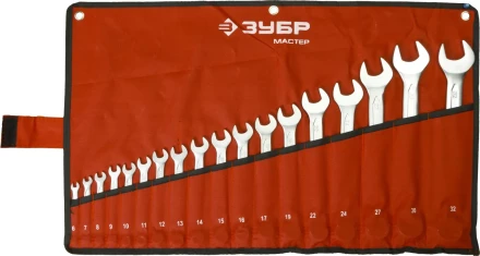 Набор ЗУБР &quot;МАСТЕР&quot;: Ключ гаечный комбинированный, Cr-V сталь, хромированный, 6-32мм, 18шт 27087-H18 купить в Тюмени