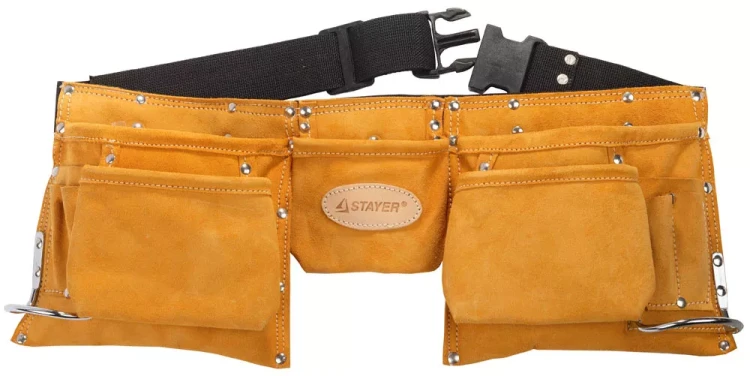 Пояс STAYER PROFESSIONAL для инструментов, кожаный, 11 карманов, 2 скобы 38520 купить в Тюмени