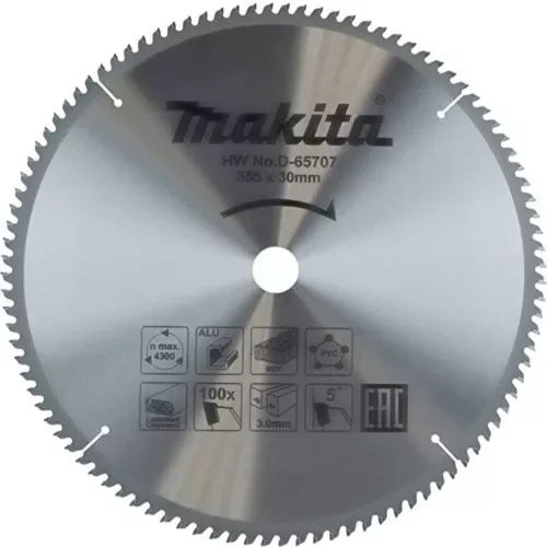 Диск пильный универсальный для алюминия/дерева/пластика Makita D-65707, 355x30x3/2.2 мм; 100 зубьев купить в Тюмени