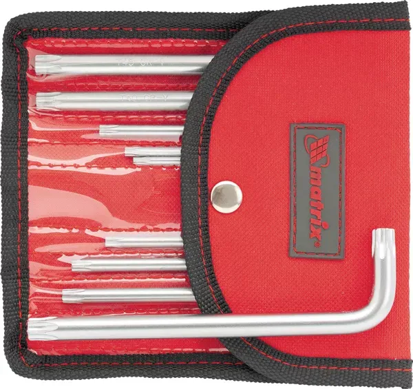 Набор ключей шестигранных имбусовых TORX-TORX Tamper. 9 шт T10-T50  CrV короткие сатиновые чехол MATRIX 12312 купить в Тюмени