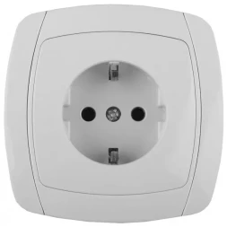 Розетка СВЕТОЗАР "CITY LIGHT" одинарная в сборе, с заземлением, цвет белый, 16А/~250В SV-54205-W