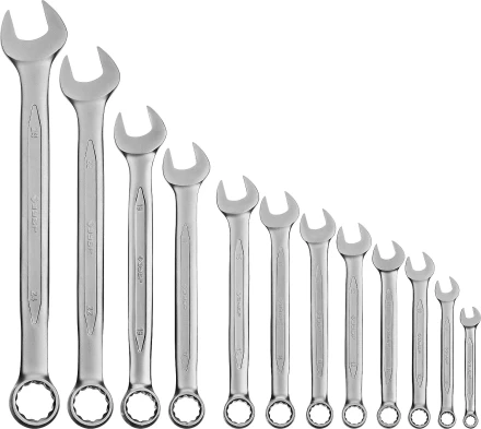 Набор ЗУБР &quot;ПРОФИ&quot;: Ключ гаечный комбинированный, Cr-V сталь, хромированный, 6-24мм, 12шт 27028-H12 купить в Тюмени